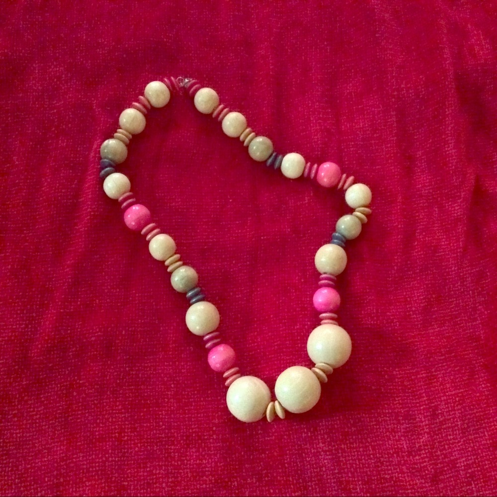Vintage 20” colorful wood like necklace